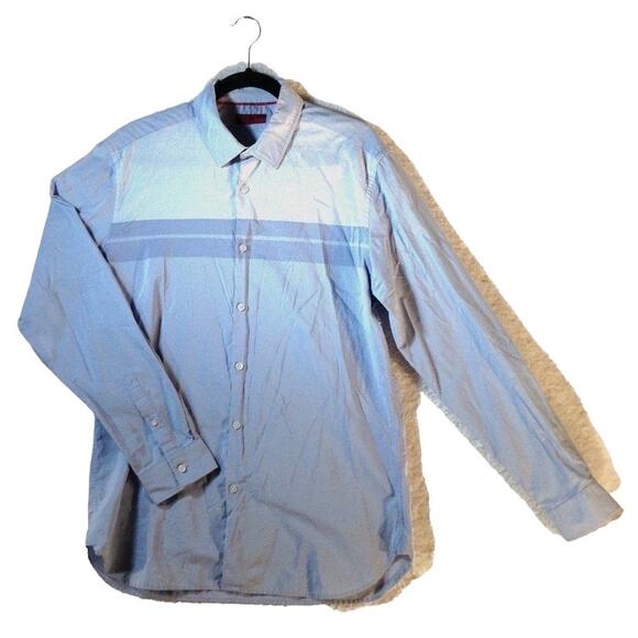 184. AlFani Men Button Down Shirt Slim Fit Blue Two Tone Long Sleeve Large - Picture 1 of 8